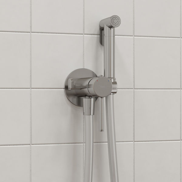 Смеситель с гигиеническим душем IDDIS Axes встраиваемый, однорычажный, керамический, без излива, с гибким шлангом/лейкой, латунь, цвет хром матовый 005BCR0i08