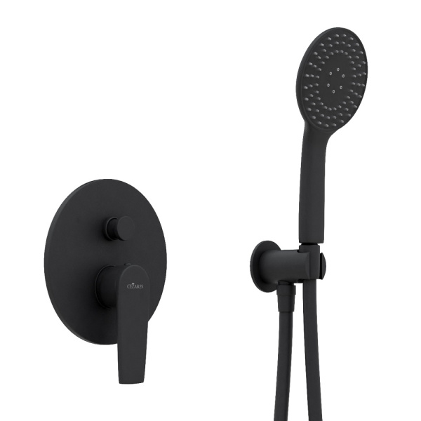 Душевая система Cezares Nautic встраиваемая, цвет черный матовый, комплект: однорычажный смеситель/тропический душ (с верхней лейкой)/лейка/шланг, встраиваемый (скрытый) монтаж