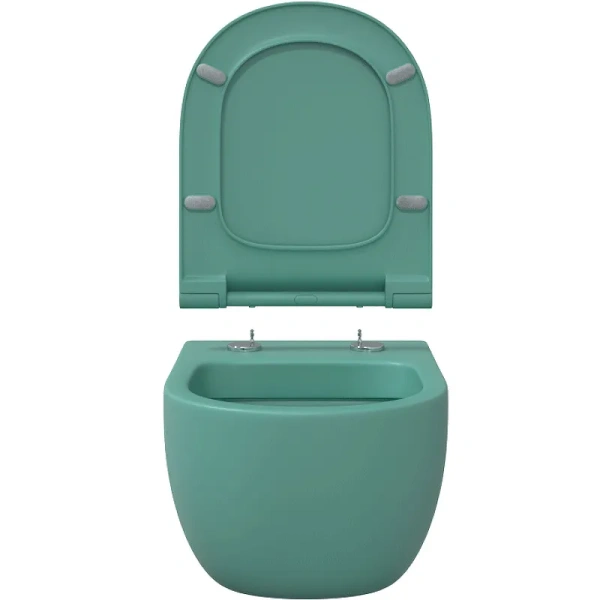 Унитаз подвесной Berges Ego XL, темно-зеленый матовый, горизонтальный (в стену) выпуск, с сиденьем микролифт, дюропласт, безободковый, под скрытый бачок