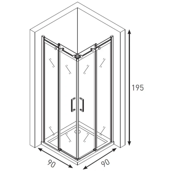Душевой уголок Berges Kron, 90х90 см, без поддона, квадратный, угловой, стекло прозрачное, (без сифона) без крыши, раздвижной, стеклянный, алюминиевый профиль (хром)