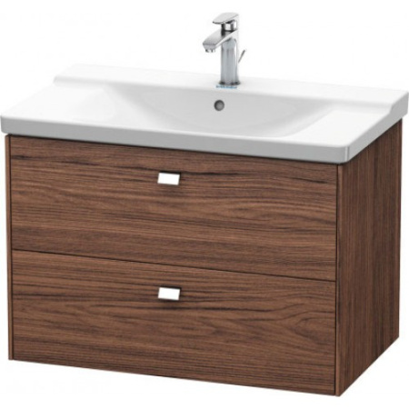 Тумба под раковину Duravit Brioso, 82х47,9х56,1 см, подвесная, 2 выдвижных ящика, ДСП, цвет: орех темный/хром, шкафчик навесной, механизм доводчика, прямоугольная, правая/левая, в ванную комнату