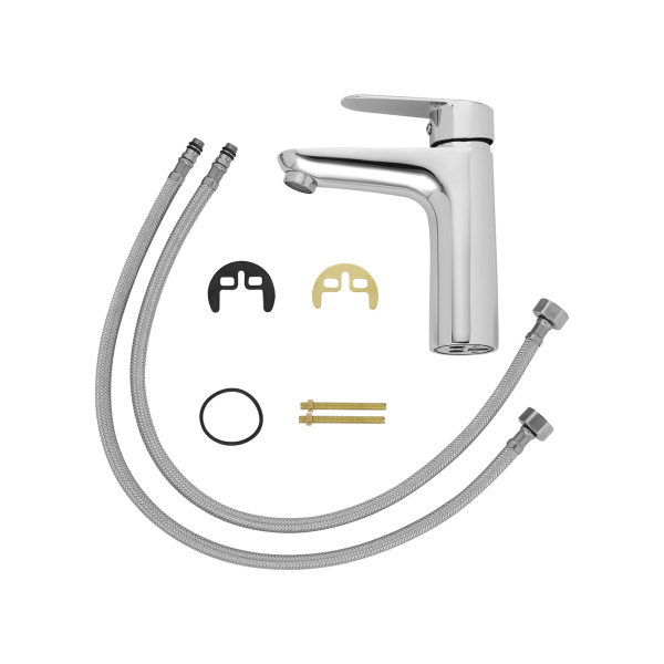 Смеситель для раковины/умывальника AQUEDUC однорычажный, неповоротный, длина излива 120 мм высота 120 мм керамический, цинк, цвет хром 346144