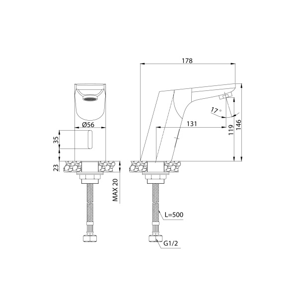 Смеситель для раковины/умывальника IDDIS Pulse, сенсорный, неповоротный, керамический картридж, работает от сети (АС), длина излива 178 мм, латунь, цвет хром