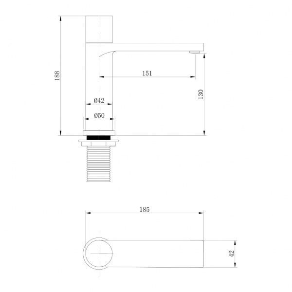 Смеситель для раковины/умывальника ABBER Rund однорычажный, неповоротный, керамический, длина излива 151 мм, латунь, цвет золото матовое