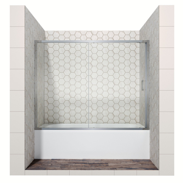 Шторка для ванны Ambassador Bath Screens 170х140 см, стекло прозрачное, профиль хром, две секции, раздвижная дверь, плоская/ панель