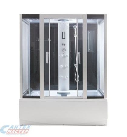 Душевая кабина 80х170х215 см Erlit (бокс) поддон высокий, прямоугольная, с сиденьем, заднее стекло черное, двери тонированные, с верхним душем, с гидромассажем, смеситель, профиль матовый хром, прозрачное стекло, белая, закрытая