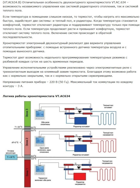 Хронотермостат электронный комнатный VALTEC двухконтурый 220 В (черный) VT.AC634.B.0