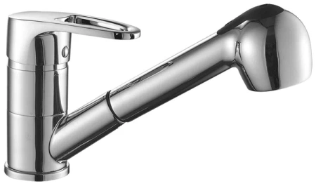 Смеситель для кухни/мойки Decoroom, однорычажный, поворотный, керамический, с выдвижным изливом, длина излива 204 мм, латунь, цвет хром