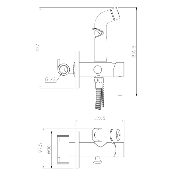 Смеситель с гигиеническим душем Olives Balear, встраиваемый, однорычажный, керамический, без излива, с гибким шлангом/лейкой, латунь, цвет хром