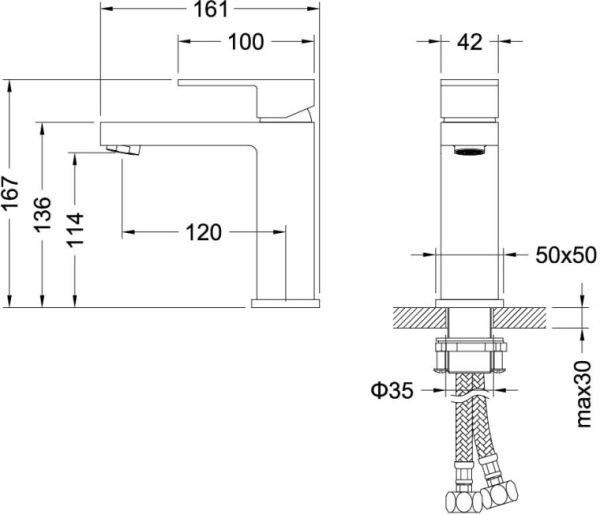 Смеситель для раковины/умывальника Aquatek Либра однорычажный, неповоротный, фиксированный, излив длина 120 мм высота 114 мм латунь, цвет матовый черный