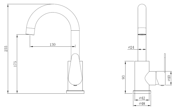 Смеситель для раковины/умывальника Olives Olisan ST1002 однорычажный, поворотный, керамический, длина излива 130 мм, нержавеющая сталь, цвет нержавеющая сталь