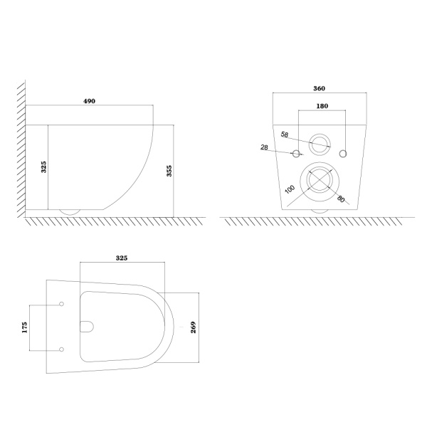 Унитаз подвесной OLIVE'S Plaza, БЕЛЫЙ, горизонтальный (прямой, в стену) выпуск, безободковый, с быстросьемным сиденьем микролифт, с крышкой (сиденье) ДЮРОПЛАСТ 