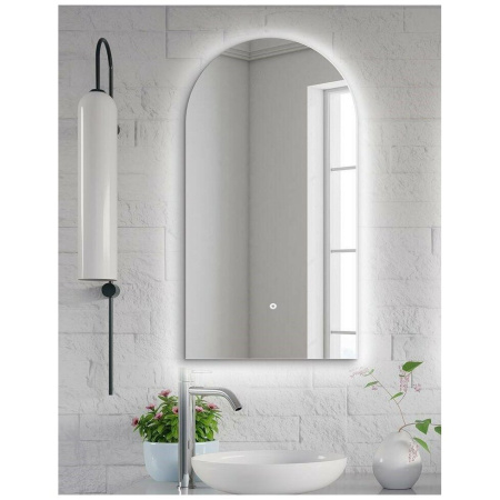 Зеркало АураМира Медея, 80х40 см, с LED/ЛЕД-подсветкой, арочное, выключатель сенсорный, с диммером, для ванны, навесное/подвесное/настенное