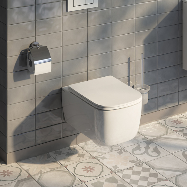 Унитаз подвесной IDDIS Bridge, горизонтальный (прямой, в стену) выпуск, безободковый, с быстросьемным сиденьем микролифт с функциями EasyFix и SoftClose, с крышкой (сиденье) дюропласт, цвет: белый глянцевый