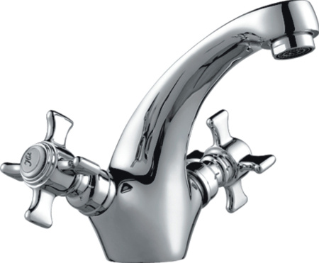 Смеситель для умывальника HAIBA двухвентильный, неповоротный, латунный, длина 158 мм, латунь, цвет хром