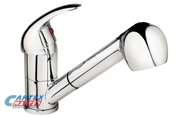 Смеситель для кухни/мойки Ukinox однорычажный, керамический, с вытяжной лейкой, с поворотным изливом, длина 215 мм, латунь, цвет хром, кухонный, хромированный, вертикальный, кран, комплект, сантехника, водопроводные, размер, характеристики, высота