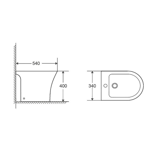 Биде Azario FRETTA ROUND, напольное, 540х340х400 мм, цвет белый, санфаянс, округлое, горизонтальный выпуск (в стену), слив-перелив, 1 отверстие для смесителя