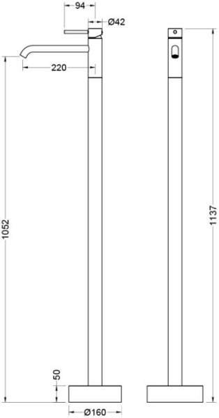 Смеситель для раковины/умывальника Aquatek Европа напольный, однорычажный, неповоротный/фиксированный, излив длина 220 мм высота 1052 мм латунь, цвет матовый черный