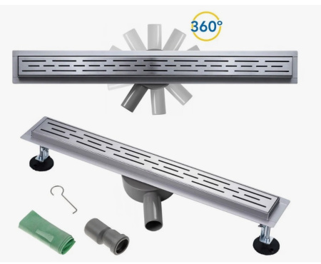 Душевой трап ViEiR 600 мм, поворотный 360°, линейный, с решеткой, цвет хром, для душа в полу, с сухим затвором, нержавеющая сталь, прямоугольный, душевой