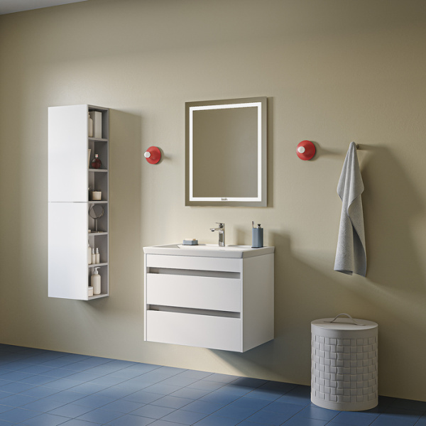 Тумба c раковиной IDDIS Zodiac X, 677х444х542 мм, подвесная, 2 выдвижных ящика, ЛДСП/раковина накладная, прямоугольная, цвет белый, санфарфор, отверстие под смеситель ZDX70W0i95K