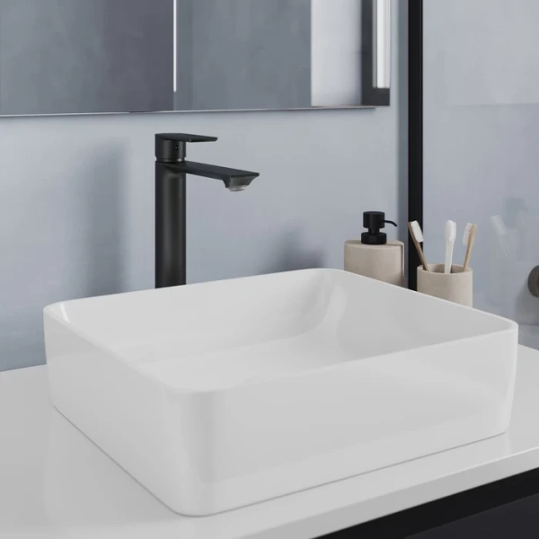 Смеситель для раковины/умывальника Milardo Maze, однорычажный, неповоротный, керамический картридж, высокий, длина излива 181 мм, нержавеющая сталь, цвет черный матовый MAZBL01M01