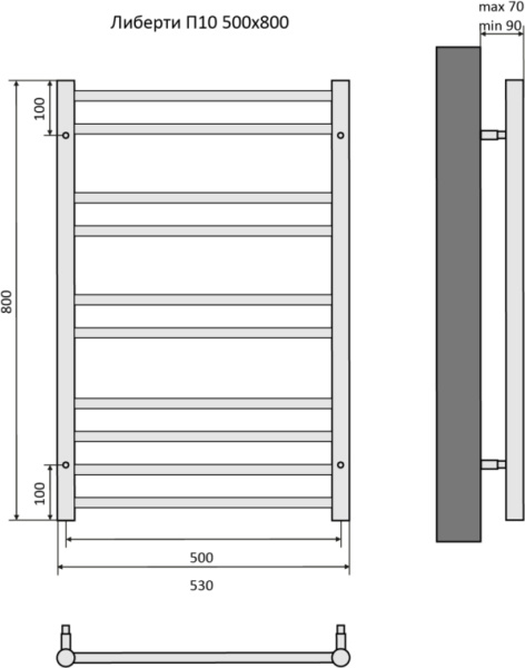 Полотенцесушитель Aquatek Либерти водяной П10 500х800 мм хром, нержавеющая сталь, лесенка, подключение нижнее