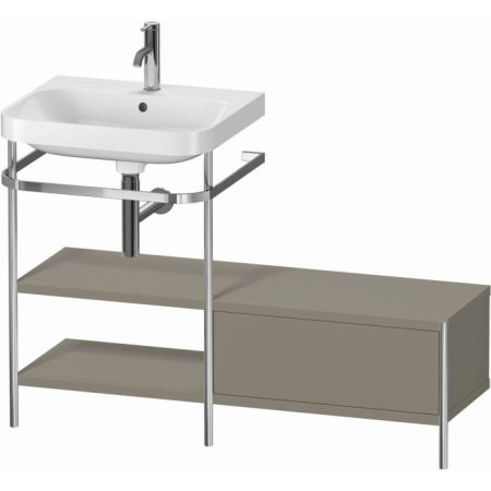 Консоль с раковиной Duravit Happy D.2 Plus c-bonded, 120х49х85 см, напольная, металл/ДСП 1 выдвижной ящик, 2 полки, правая, цвет: каменно-серый шелковисто-матовый /умывальник, цвет белый, керамика, 1 отверстие под смеситель