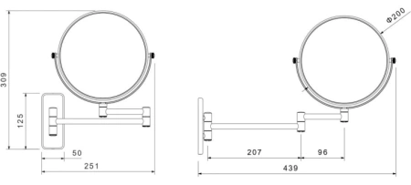 Зеркало Aquatek AQ4911CR косметическое, круглое, настенное, увеличение x 5, двустороннее, телескопическое, цвет хром, латунь