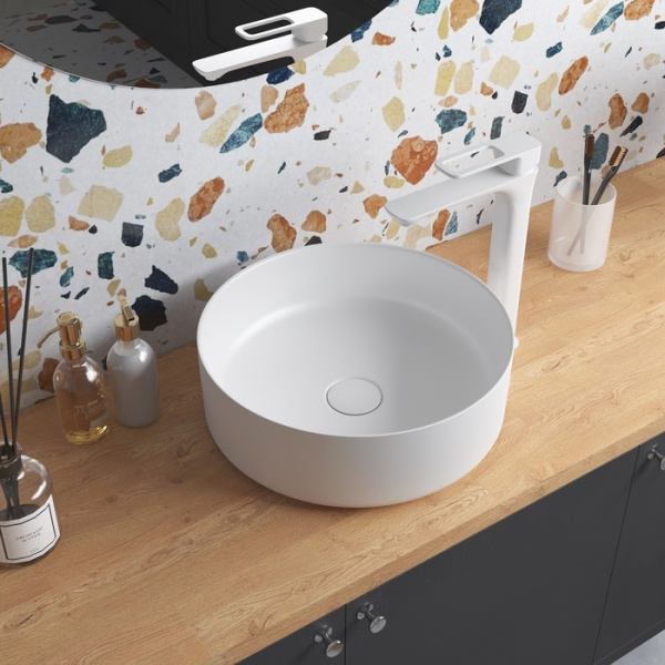 Раковина IDDIS Ray 35,5х35,5х12 см, накладная, круглая, керамическая/фарфоровая, цвет белый матовый, без отверстия под смеситель, без слив-перелива, умывальник
