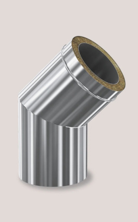 Отвод-сэндвич DN200/280, 45° градусов Теплодар Профи, для дымохода, из нержавейки (внутренняя труба: 0.8 мм AISI 439, внешняя: 0.5 мм AISI 430)
