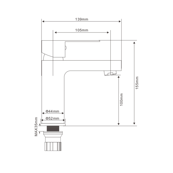 Смеситель для раковины/умывальника Olives Tones TN20100 однорычажный, неповоротный, керамический, длина излива 105 мм, латунь, цвет хром