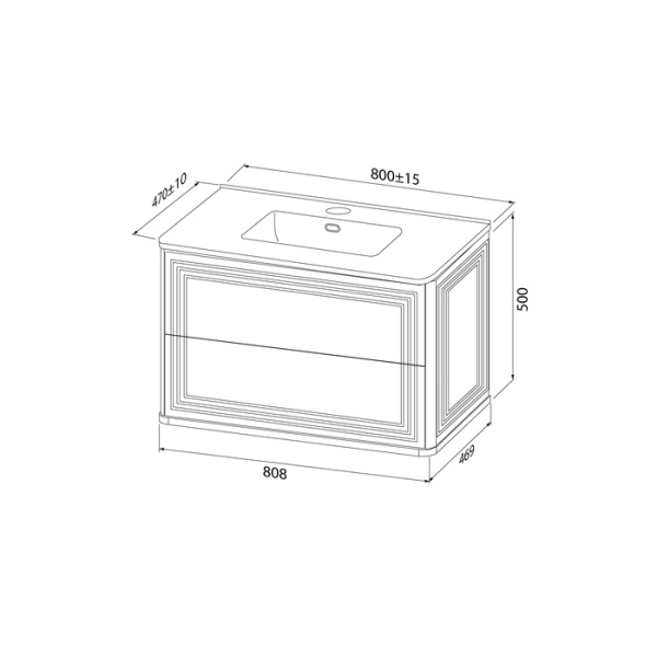 Тумба c раковиной IDDIS Oxford Neo, 808х469х500 мм, подвесная, 2 выдвижных ящика, МДФ/санфарфор, раковина накладная, прямоугольная, цвет белый, отверстие под смеситель OXN80W0i95K