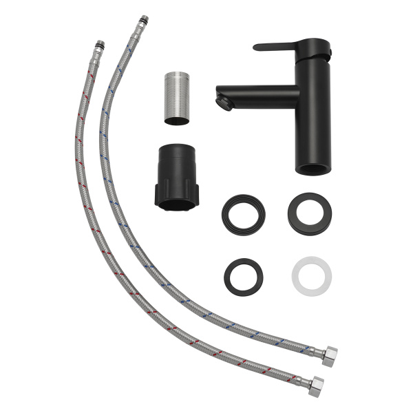 Смеситель для раковины/умывальника AQUEDUC однорычажный, неповоротный, керамический, длина излива 90 мм, высота 85 мм нержавеющая сталь, цвет черный матовый 345327