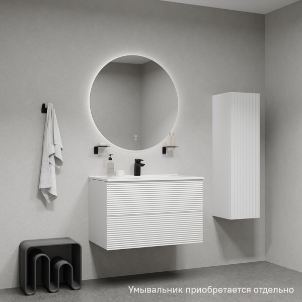 Тумба под раковину IDDIS Bild 452х799х500 мм подвесная, цвет белый, с горизонтальной фрезеровкой, 2 выдвижных ящика, МДФ, прямоугольная, в ванную комнату