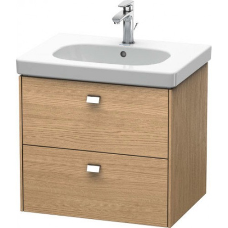Тумба под раковину Duravit Brioso, 62х46,9х56,3 см, подвесная, 2 выдвижных ящика, ДСП, цвет: дуб европейский/хром, шкафчик навесной, механизм доводчика, прямоугольная, правая/левая, в ванную комнату