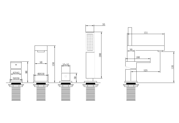 Смеситель для ванны/душа ABBER Daheim на борт ванны, однорычажный, неповоротный, длина излива 125 мм, латунь, цвет черный матовый