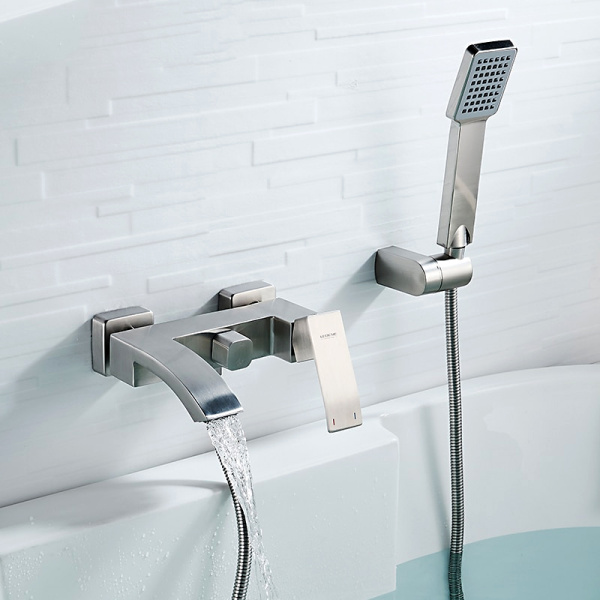 Смеситель для ванны/душа LEDEME L73217 настенный, однорычажный, неповоротный, короткий излив, нержавеющая сталь, цвет сатин