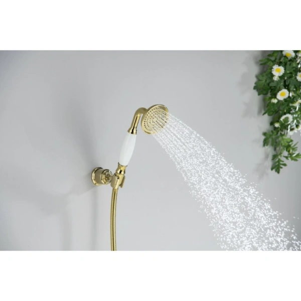 Лейка душевая Aquatek Классик 76 мм круглая, 1 режим, полированное золото/белый, латунь, ручная, для душа/ванной