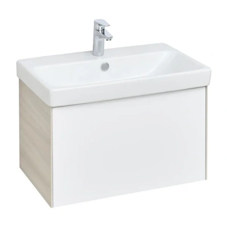 Тумба с раковиной Акватон Асти 70, 68,2х42,7х40 см, подвесная, 1 выдвижной ящик, МДФ/ЛДСП, механизм доводчика, прямоугольная, цвет: белый/ясень шимо/умывальник Адриана 70, прямоугольная, цвет белый