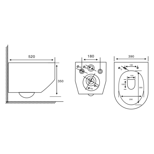 Унитаз подвесной ABBER Rechteck 520х390х350 мм цвет белый, горизонтальный (прямой) выпуск, смыв торнадо, безободковый, система антивсплеск, с сиденьем микролифт, дюропласт AC1218