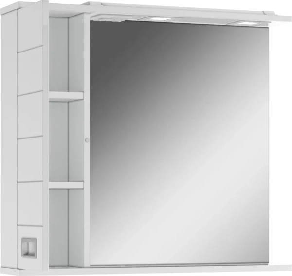 Зеркальный шкаф Домино Cube 75, 754х149х688 мм, с LED/ЛЕД-подсветкой, подвесной, цвет белый, зеркало, 1 распашная дверца, прямоугольный, левый, левосторонний