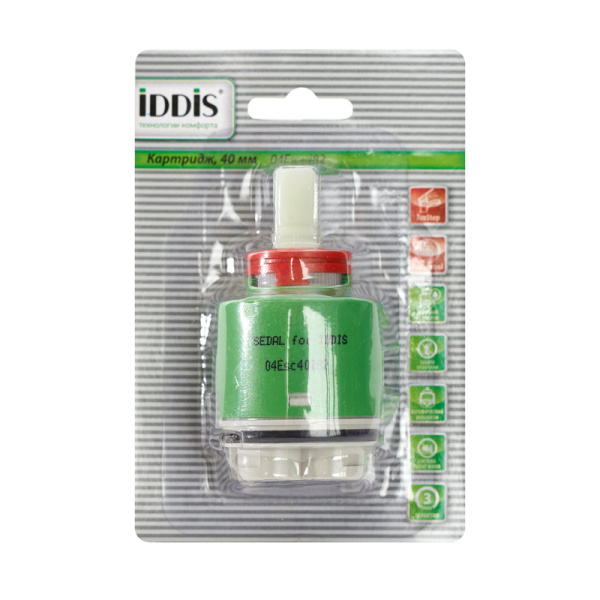 Картридж IDDIS Optima Home 40 мм, EcoStop, EcoControl высокий, керамический, для смесителя, с ножками, зеленый 04ESC40i82
