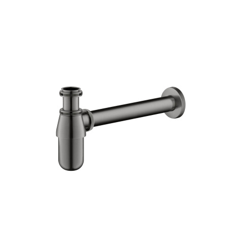 Сифон для раковины Aquatek AQ6014BGM бутылочный, без выпуска, 1 1/4" горизонтальный/боковой выпуск (в стену), латунь/нержавеющая сталь, цвет оружейная сталь, для раковины/умывальника