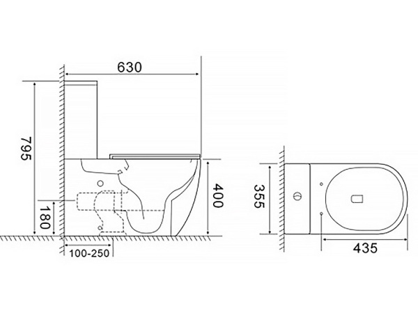 Унитаз компакт Azario BONELLE белый, универсальный выпуск, напольный, с быстросьемным сиденьем микролифт, безободковый, дюропласт AZ-1229A