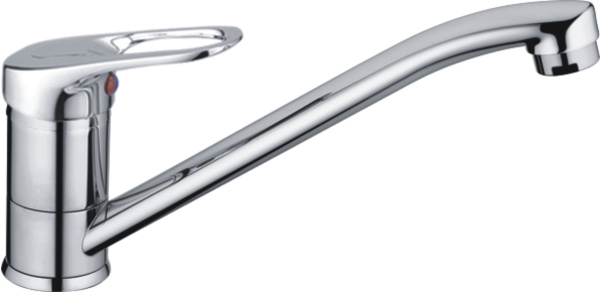 Смеситель для кухни/мойки HAIBA однозахватный, поворотный, латунный, с длинным изливом, длина 217 мм, латунь, цвет хром