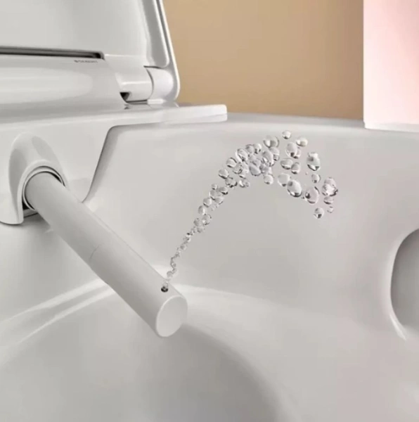 Унитаз-биде подвесной GEBERIT AquaClean Alba, белый, горизонтальный (прямой) выпуск, безободковый, с быстросьемным сиденьем микролифт, дюропласт, антивсплеск, под скрытый бачок, управление электронное