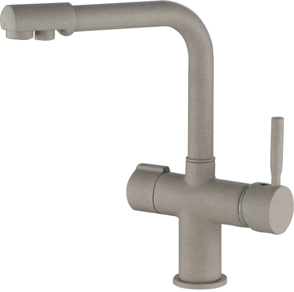 Смеситель для кухни/мойки HAIBA однозахватный, с подключением фильтра питьевой воды, поворотный, латунный, биканальный, с высоким изливом, длина 194 мм, латунь, цвет бежевый