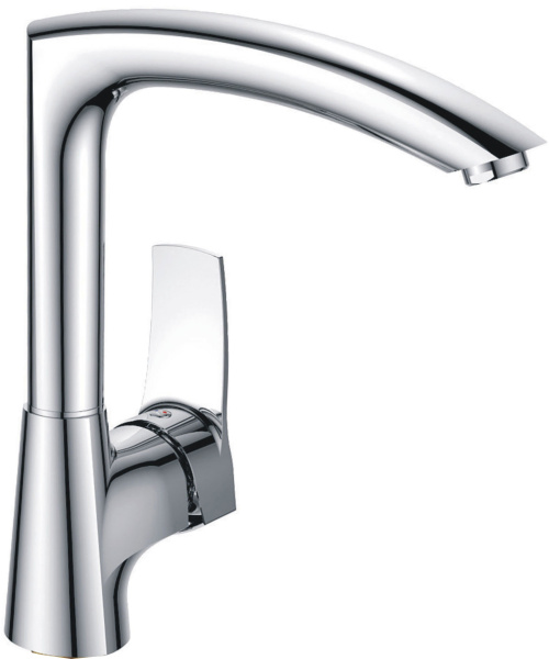 Смеситель для кухни/мойки HAIBA однозахватный, поворотный, латунный, с длинным изливом, латунь, цвет хром