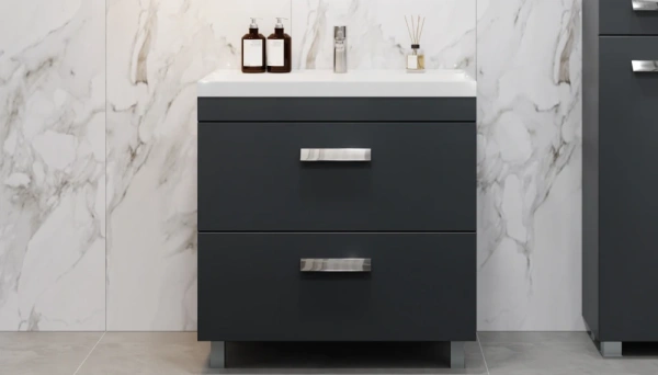 Тумба под раковину Velvex Orlando 800-0-2, 799х445х799 мм напольная, цвет графит, 2 выдвижных ящика, подходит раковина Madera Classica rkCla.80-81, универсальная, в ванную комнату