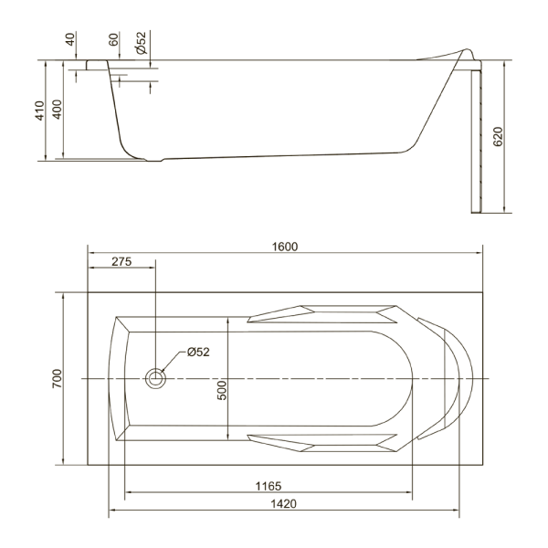Ванна Cersanit Santana 160х70  акриловая, цвет- белая, (без гидромассажа, рамы, сифона, фронтальной панели) прямоугольная, левосторонняя/правосторонняя, левая/правая, пристенная, литьевая, литая, в квартиру, дом, дачу, хрущевку, сантехника, размер